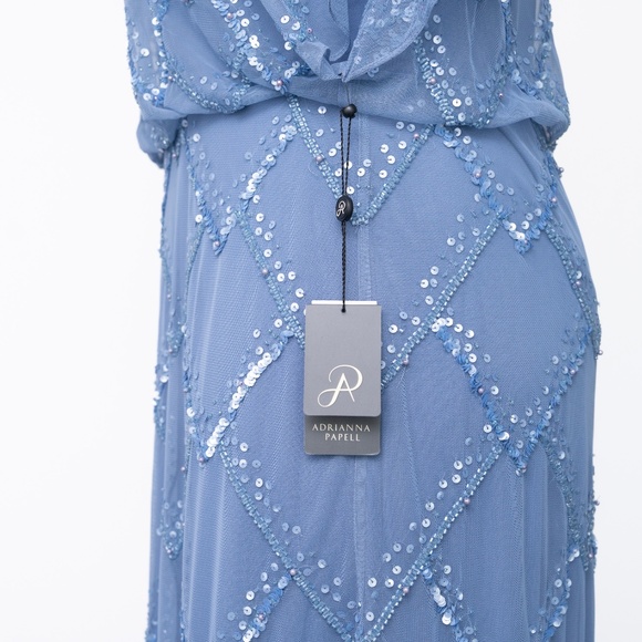 Adrianna Papell Hand Beaded Blouson Gown Flutter Sleeves - Picture 10 of 10